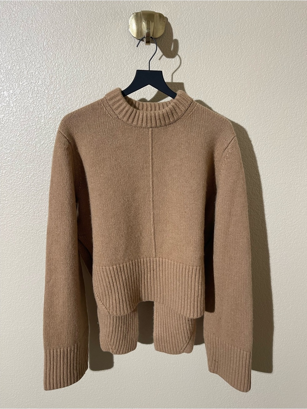 KHAITE Camel Ribbed Crewneck Sweater
